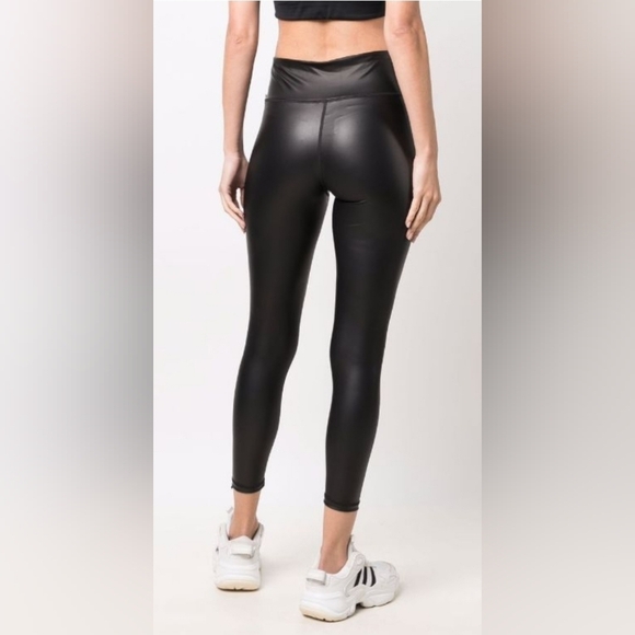 DKNY SPORT HIGH WAISTED CROPPED FAUX LEATHER LEGGINGS - Picture 2 of 12
